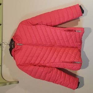 Champion Hot Pink Girl's Puffer Jacket Coat Hood Large Fleece Lined Phone Pocket